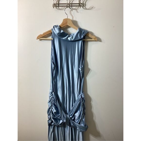 Delfi Collective Roya saphire blue Ruched Twisted  Satin Maxi Dress - Picture 9 of 14